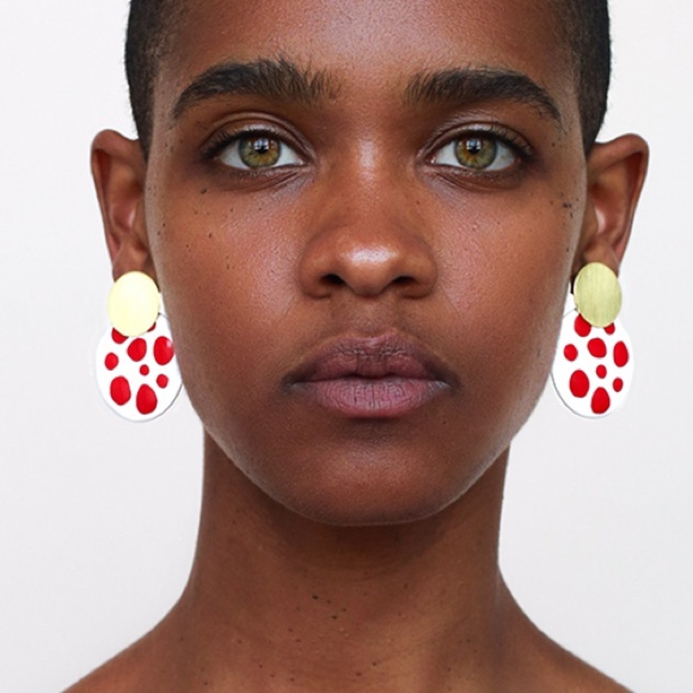 Ana Luisa 14K Gold and Enamel Kinoko Earrings in Red Polka Dot